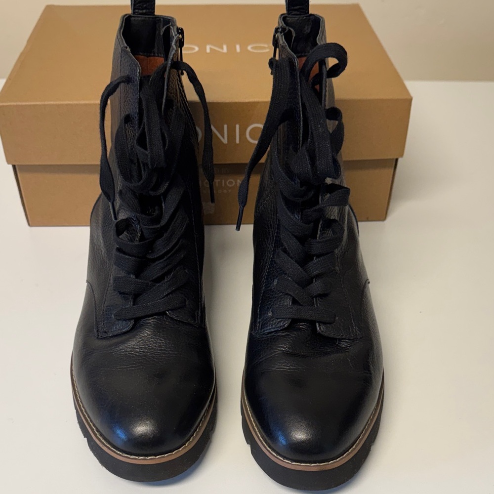 Vionic Lani Black Leather Lace-Up Combat Boots - Picture 3 of 3